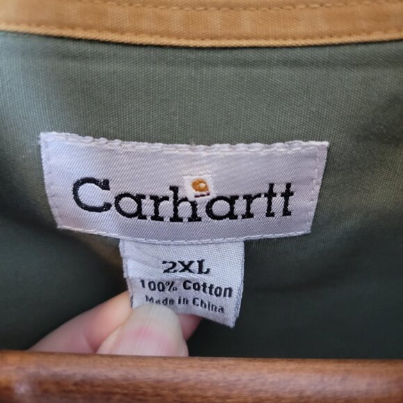Carhartt Work Shirt Men's 2XL Olive Green Button Down Long Sleeve Heavyweight - Picture 4 of 6